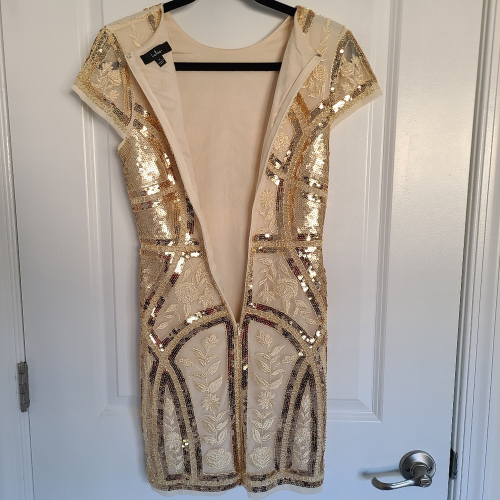 Lulus - Spread Your Shine Gold Sequin Embroidered Bodycon Dress, Small - Picture 11 of 13